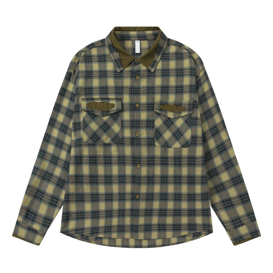 Splicing Plaid Long Sleeved Loose Shirt for Men and Women