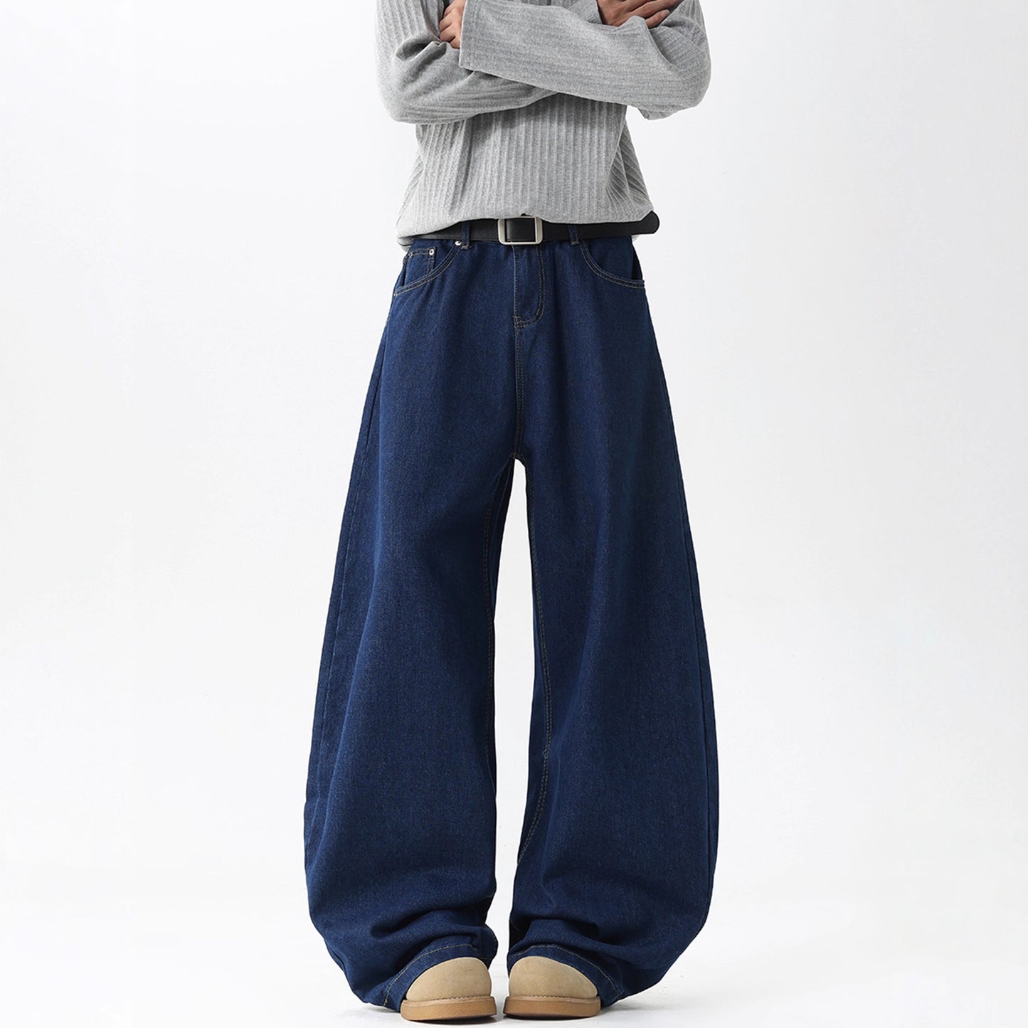 Deep Blue Flared Denim Pants - American Clean Fit Wide Leg Long Pants