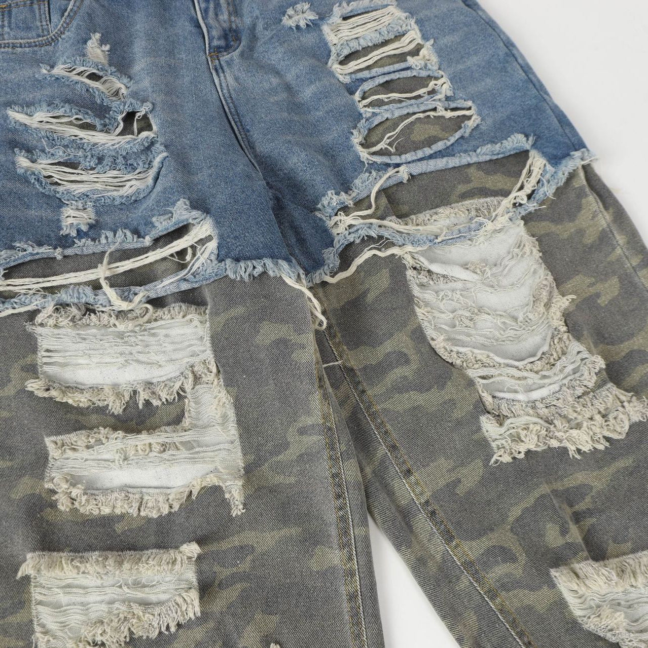 Unique High-Street Camouflage Splicing Denim Long Pants