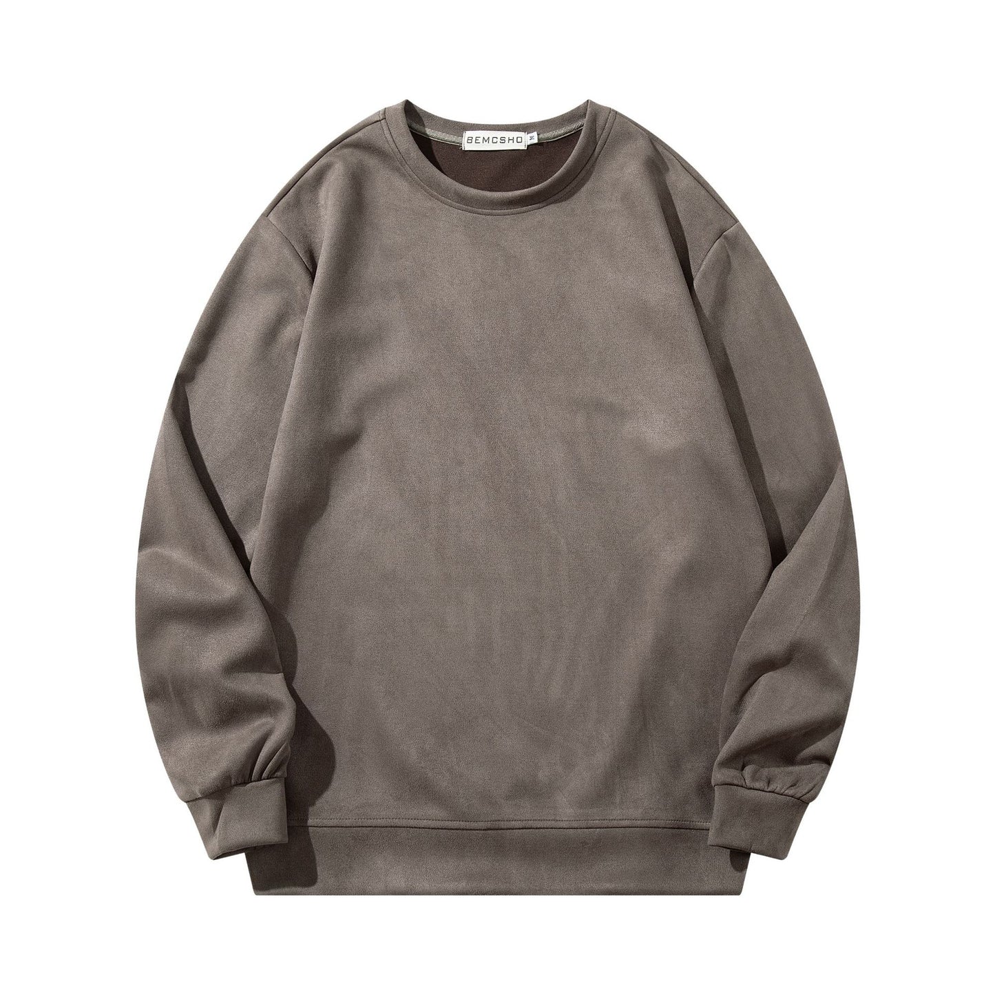 Suede Hoodie Round Neck Loose Fit Shirt for Men