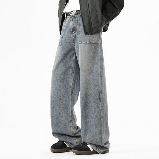 Men's Loose Wide-Leg Straight Long Pants - Premium Japanese Denim