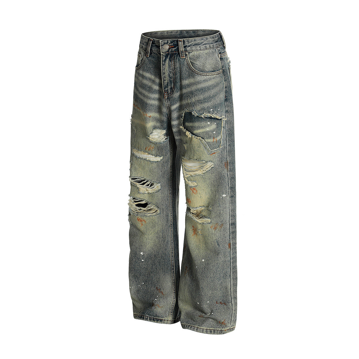 Ripped Long Denim Straight Leg Pants for Men