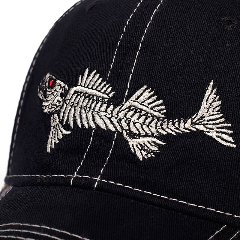 Fish Bone Embroidered Baseball Cap