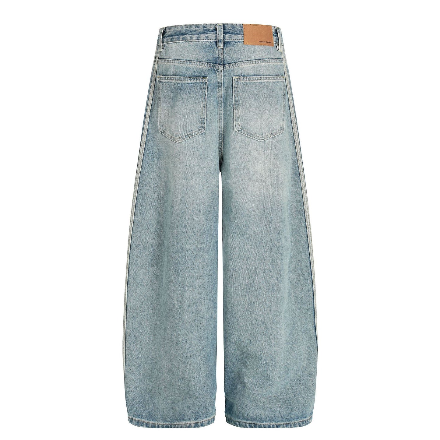 Vintage Washed Blue Side Stripe Design Unisex Loose Wide-Leg Jeans