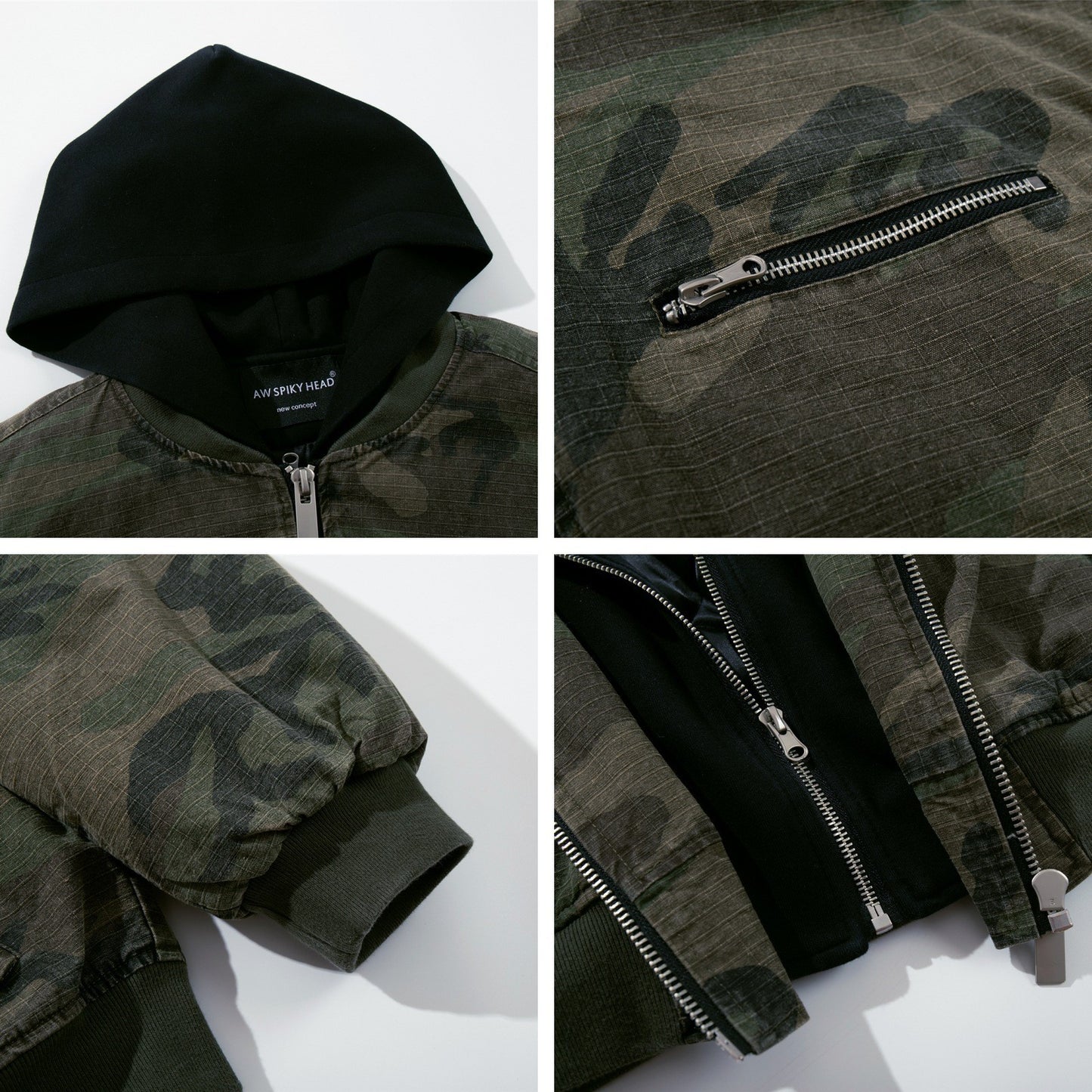 Camouflage Faux Two-Piece Hooded Thickened Cotton Jacket