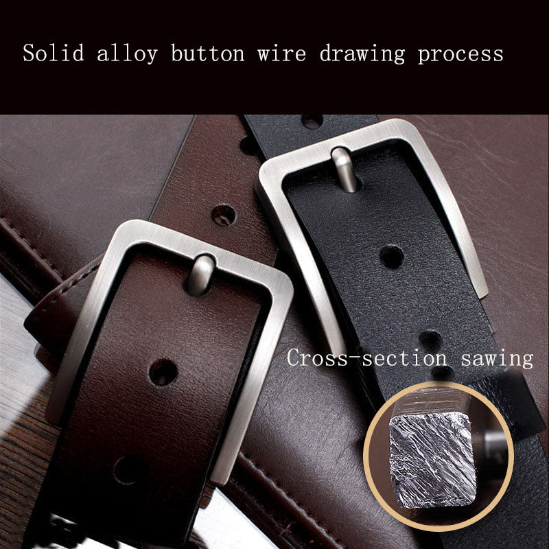 Men's Genuine Leather Belt - Retro Pin Buckle Belt - Versatile Thick Cowhide