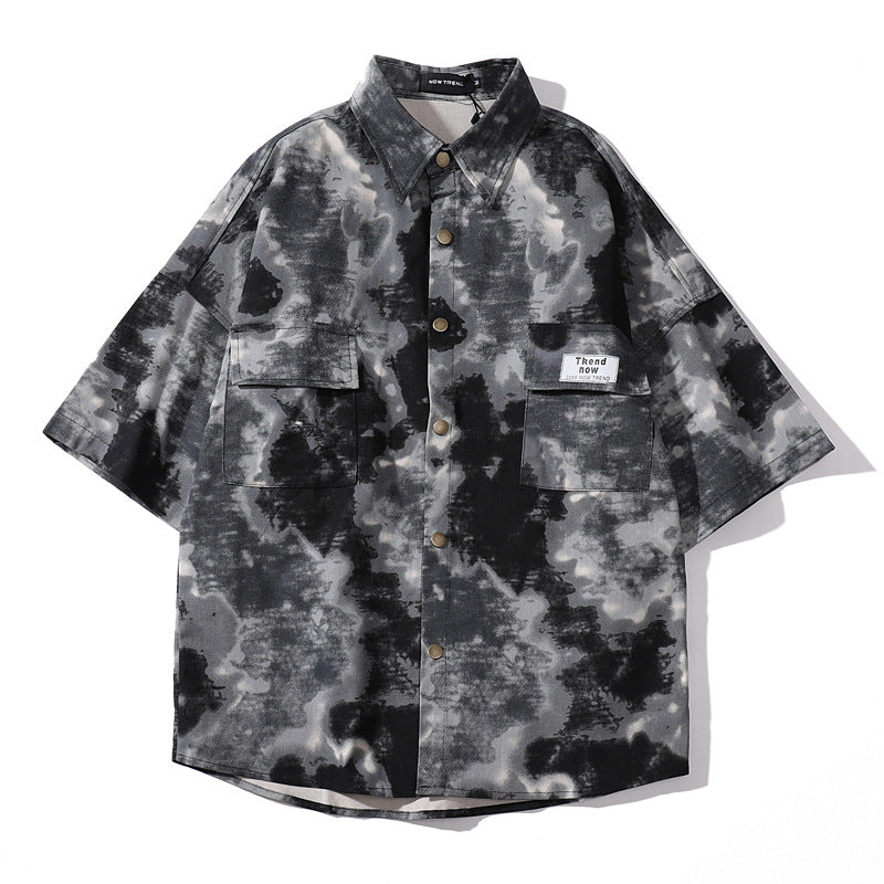 Tie Dye Printed Short Sleeved Shirt Loose Fit for Men and Women