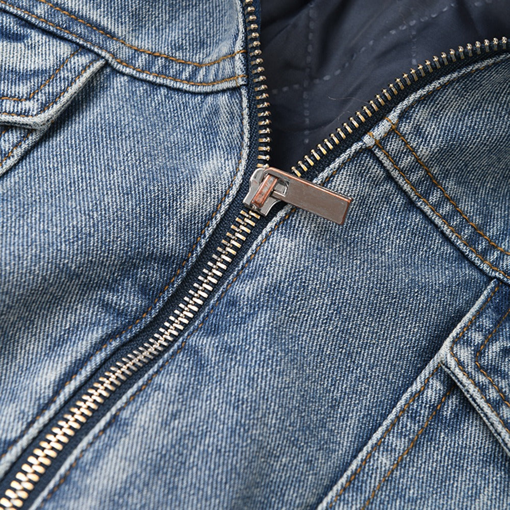 Detachable Fur Collar Versatile Cotton Denim Top