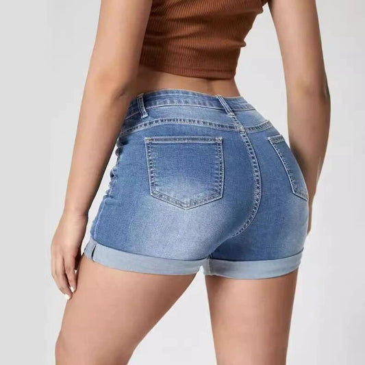 Women's High-Waist Comfortable Slimming Fashion Straight-Leg Casual Denim Shorts