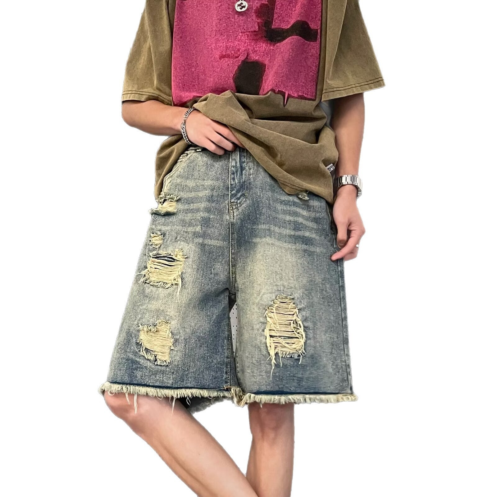 Vintage Distressed Washed Denim Shorts