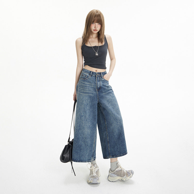 High-Waisted Loose Wide-Leg Pants for Women - Flowy Versatile Cropped Straight-Leg Jeans