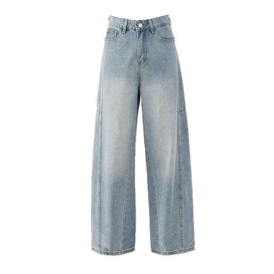 Retro Distressed Light Blue Skinny Jeans with High Street Patchwork Design