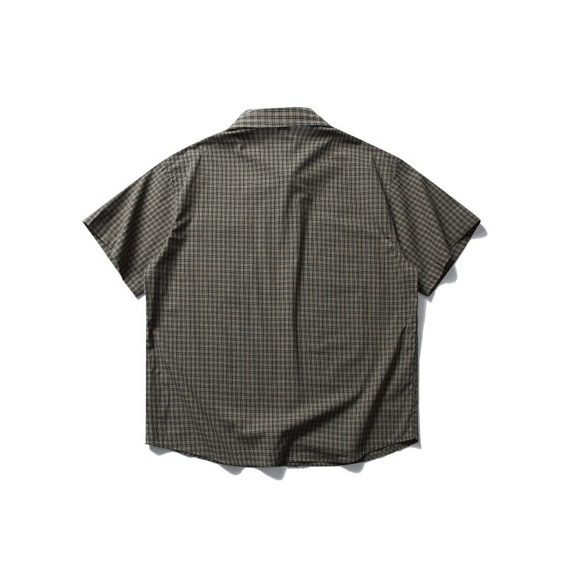 Double Patch Pocket Design Checkered Loose Short Sleeved Shirt