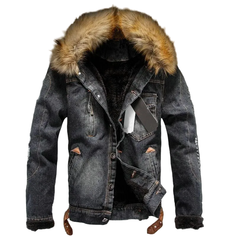 Casual Thickened Fleece-Lined Denim Jacket for Men