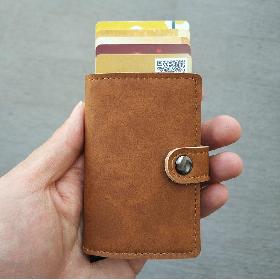 RFID Protected Vintage Automatic Leather Credit Card Holder for Men