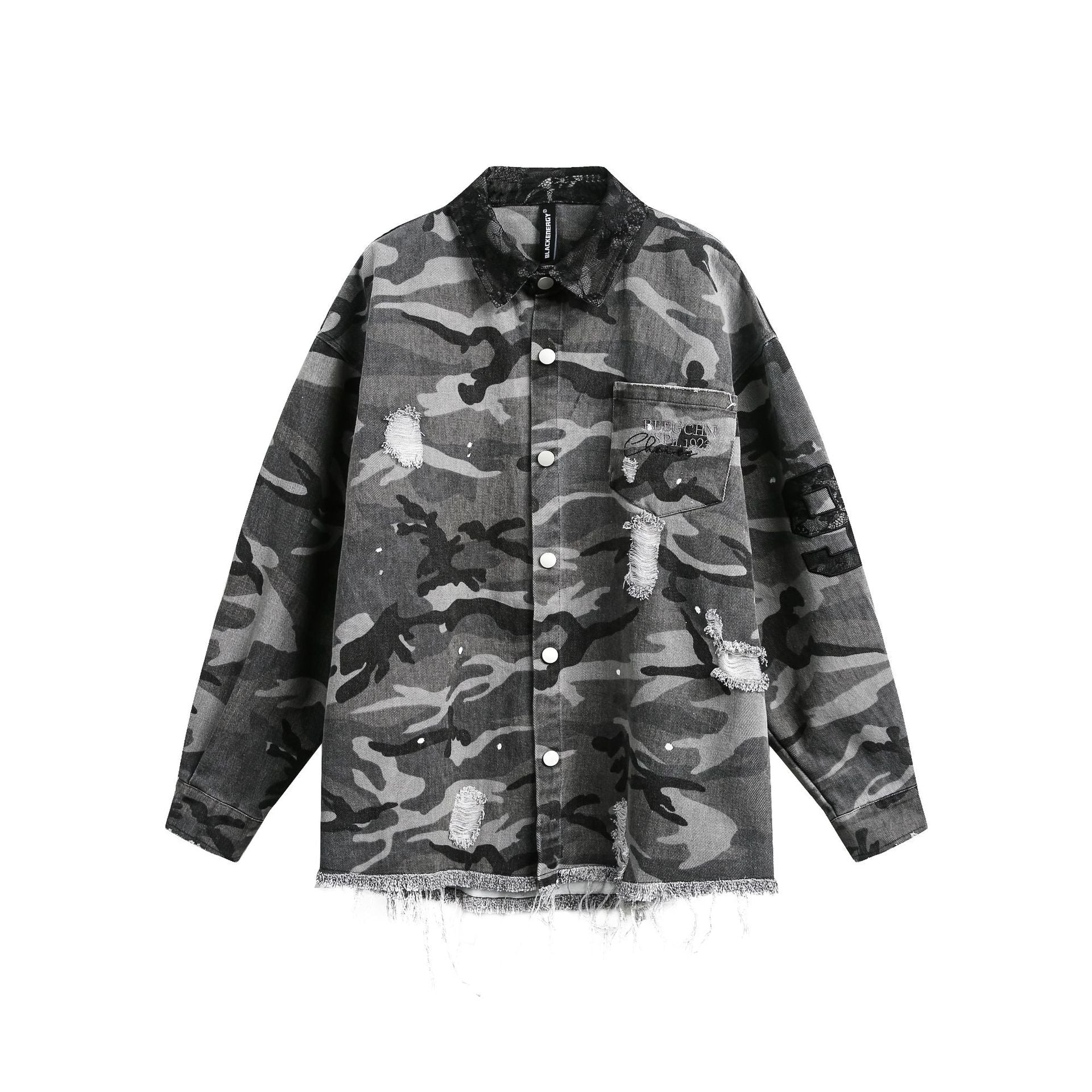 Ink Flower Camouflage Collar Unisex Shirt