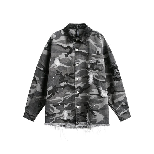 Ink Flower Camouflage Collar Unisex Shirt