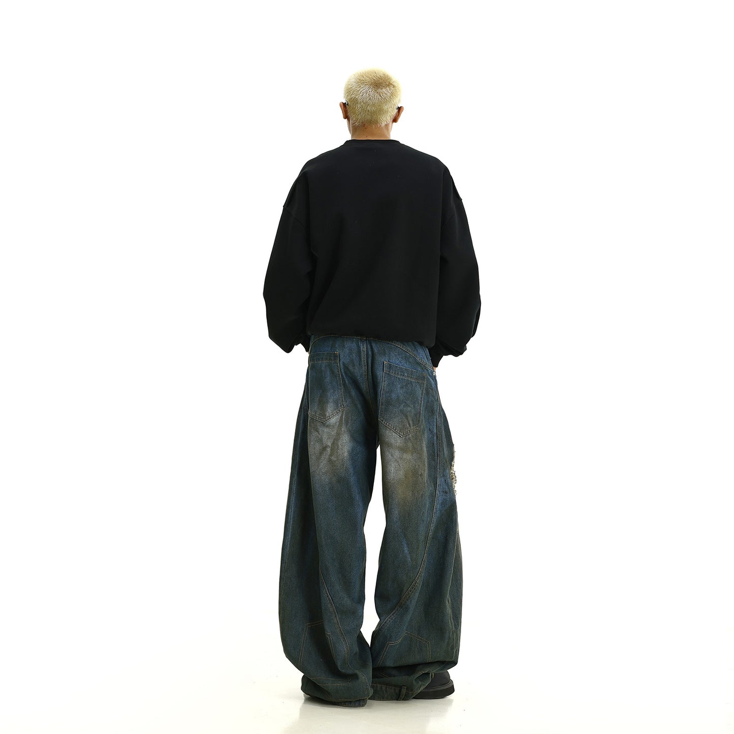 Vintage Washed Distressed Jeans with Holes and Stains