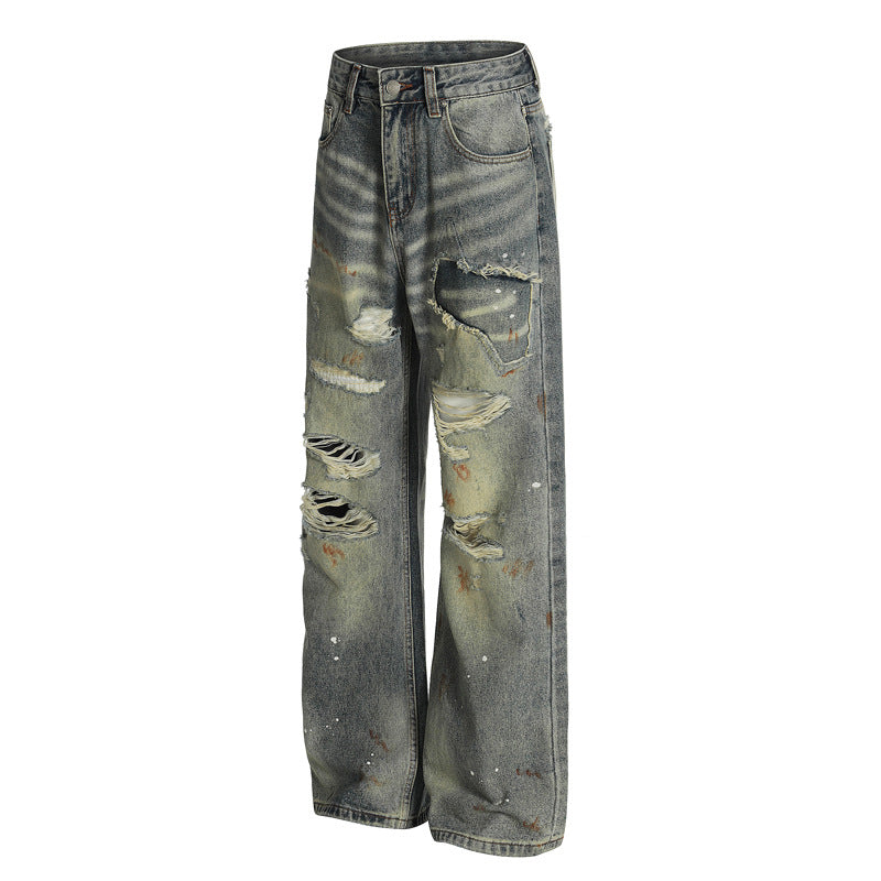 Unisex Slimming Loose Fit Washed Distressed Denim Pants