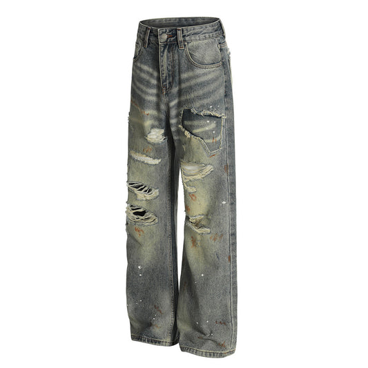 Unisex Slimming Loose Fit Washed Distressed Denim Pants