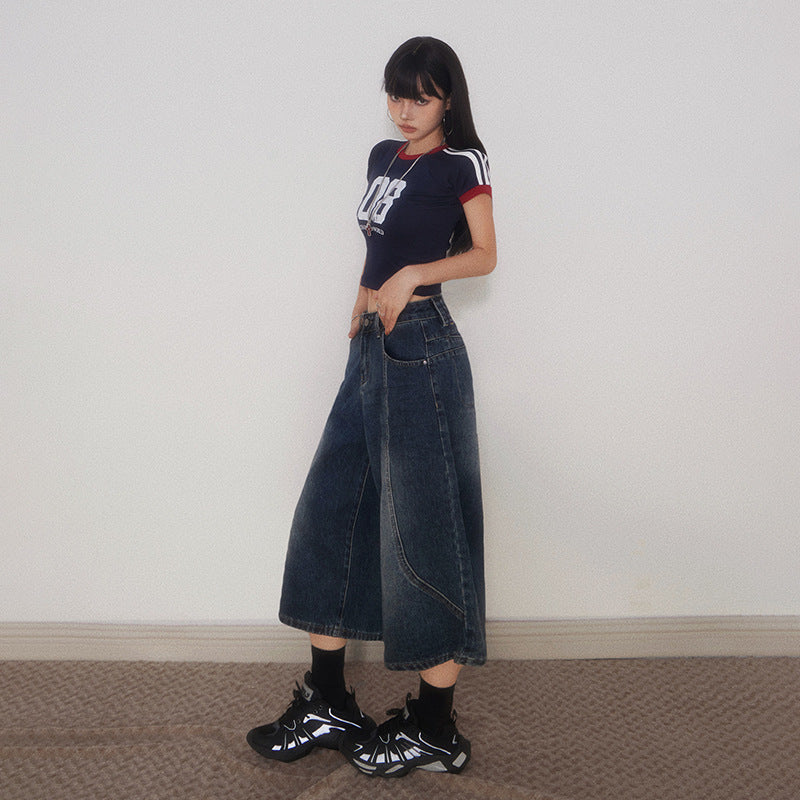 Women's Summer Design Loose Wide-Leg Scythe Denim Trousers