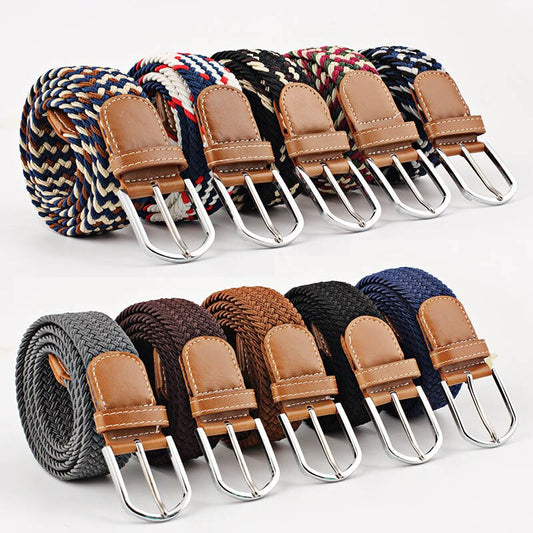 Women’s Striped Elastic Belt - Casual Waist Belt with Pin Buckle