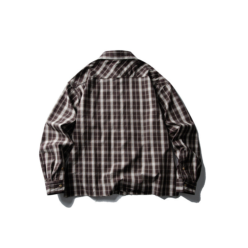 Loose Fringed Long Sleeved Checkered Shirt for Men and Women