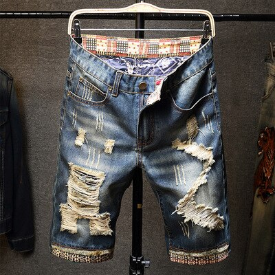 Men's Vintage Distressed Slim Fit Denim Shorts