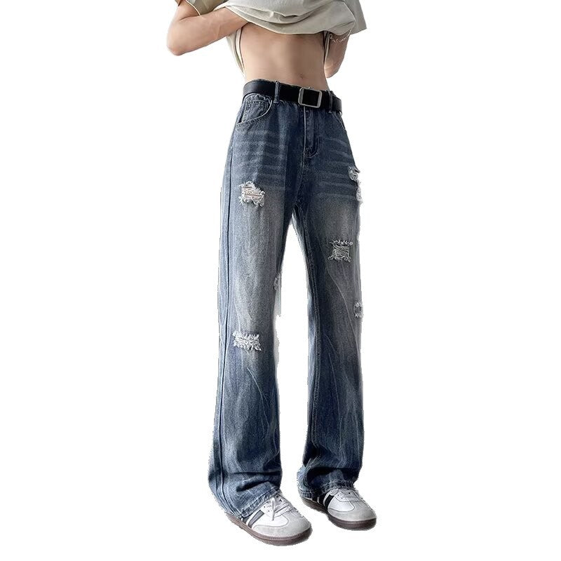 Lightning Pattern Ripped Denim Wide Leg Pants - Premium Japanese Craftsmanship