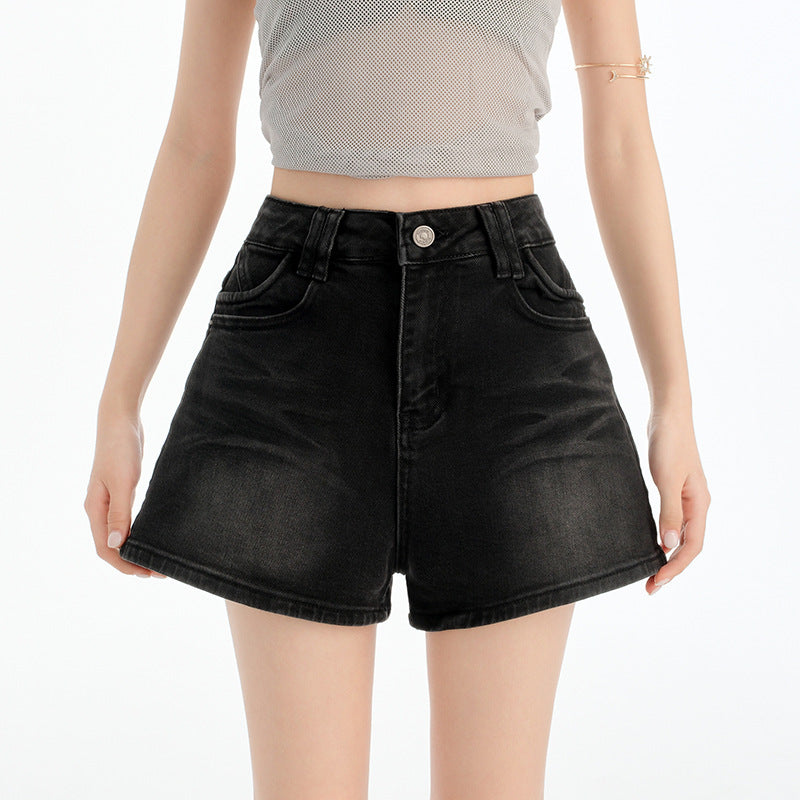 Women's Retro Slimming A-line Butt-lifting Black and Gray Denim Pants