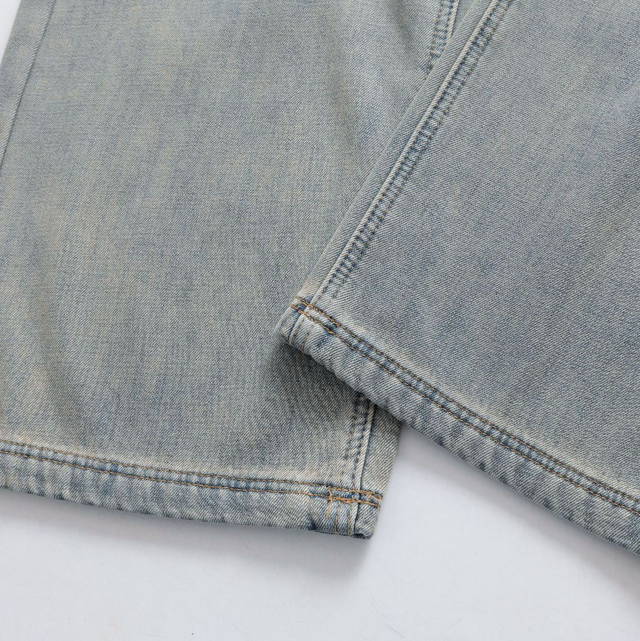 Vintage Washed Light Blue Plush Long Straight Leg Jeans