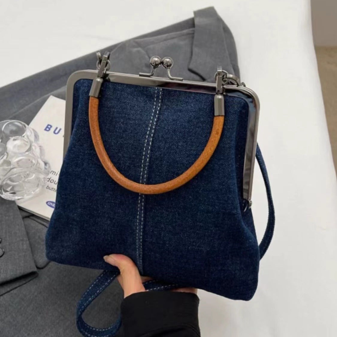 Handmade Denim Crossbody Bag for Women