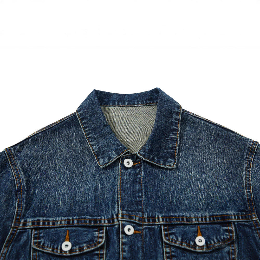 Men's Jacket with Turn-Down Collar, Distressed Multi-Pocket Design,  Loose Fit Casual Outerwear