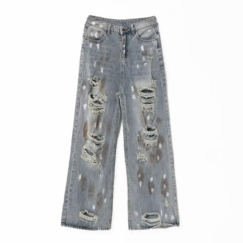 Splashing Ink Loose Straight Leg Wide Leg Pants