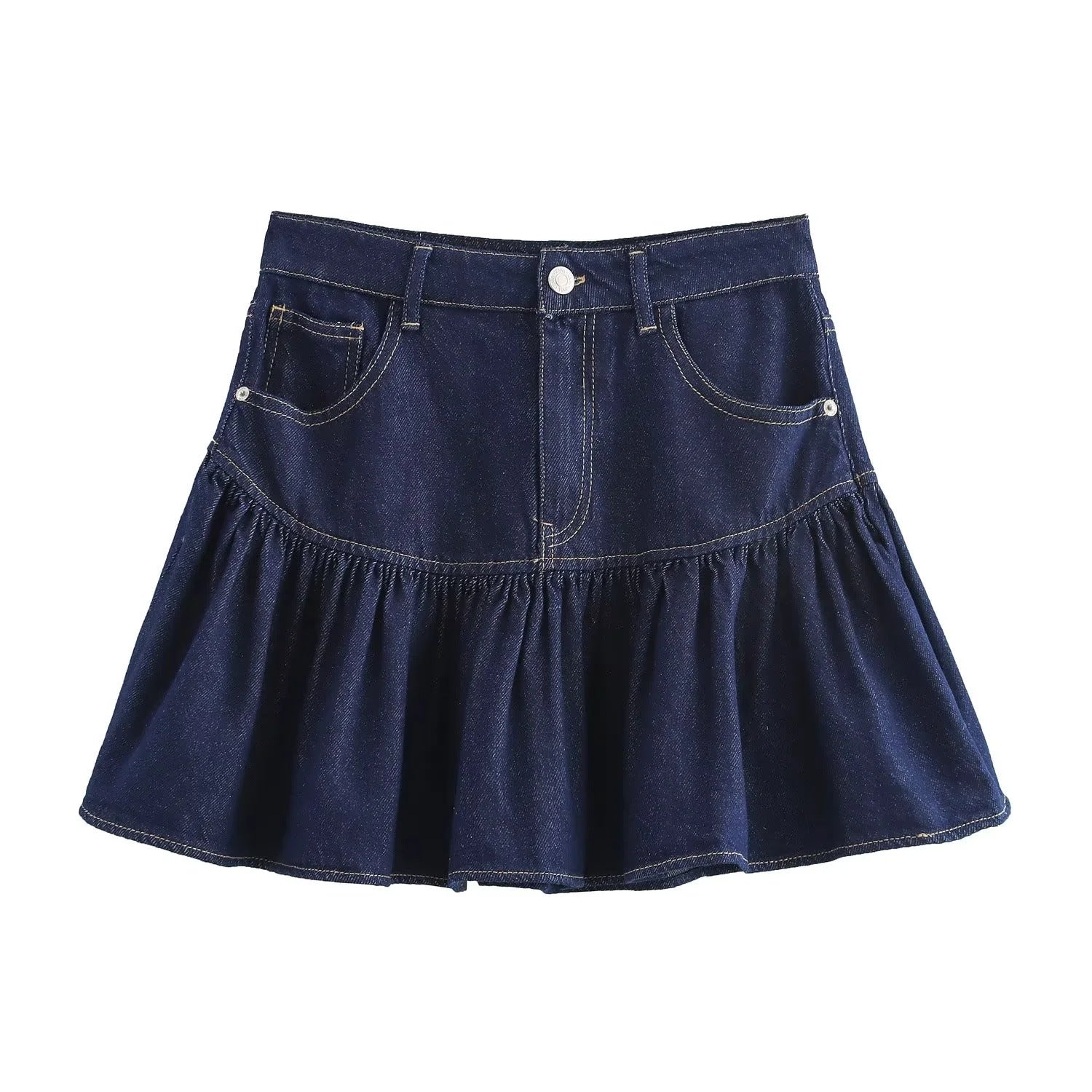 Women's High-Waisted Casual Versatile Denim Flared Short Skirt