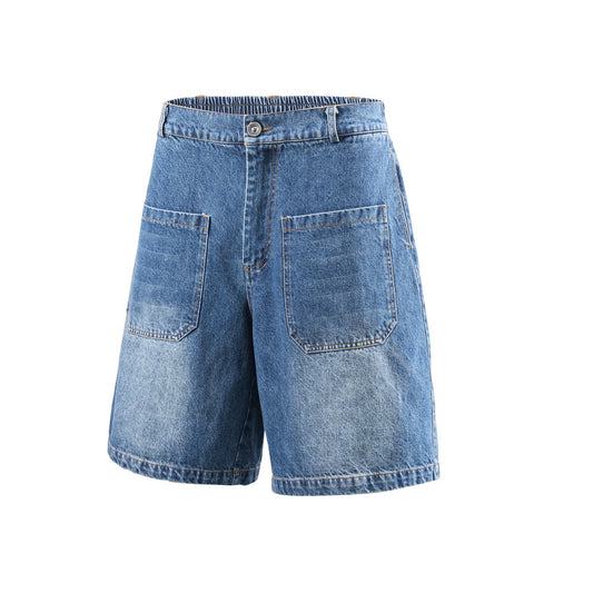 Mens Punk Workwear Denim Shorts — Loose Fit Mid-Rise