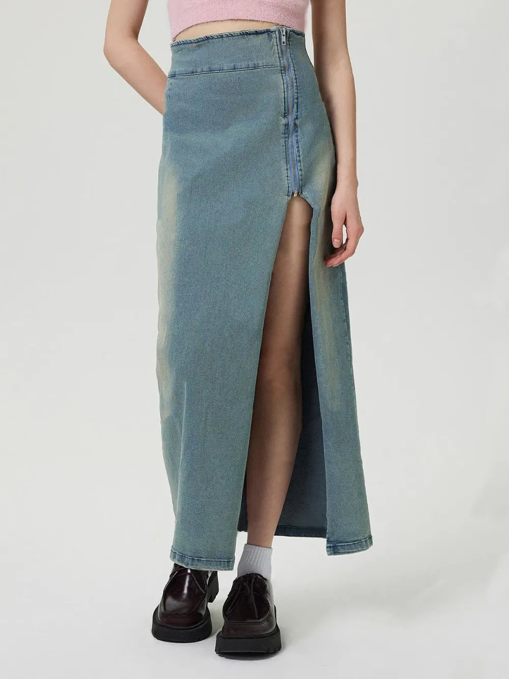 Premium Japanese Denim Skirt with Slit and Zipper