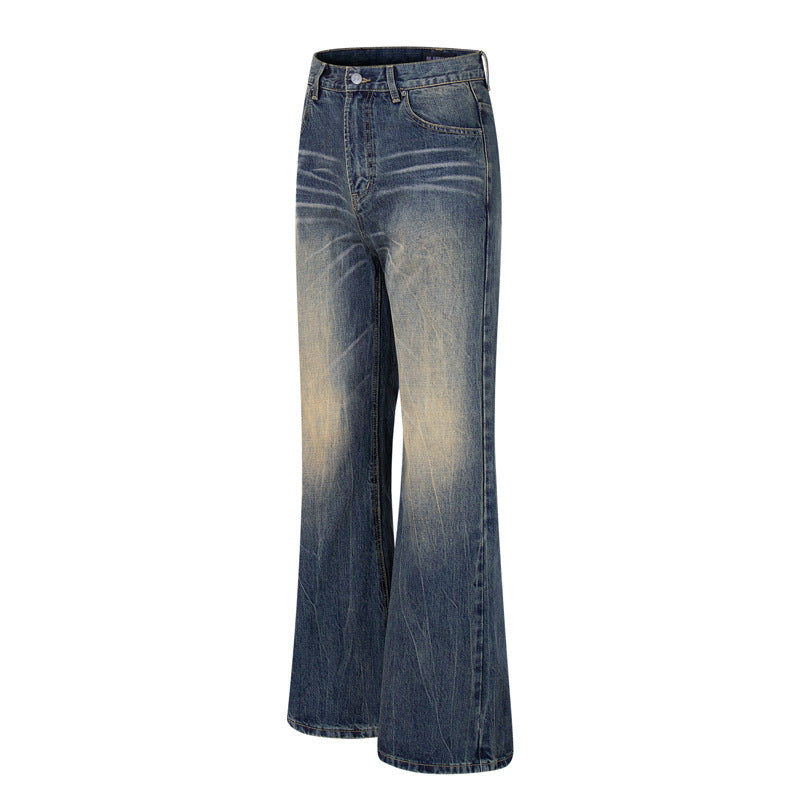 Washed Cat-Whisker Yellow Mud-Dyed Knife-Edge Jeans - Women’s Cleanfit Ripped Flared Pants