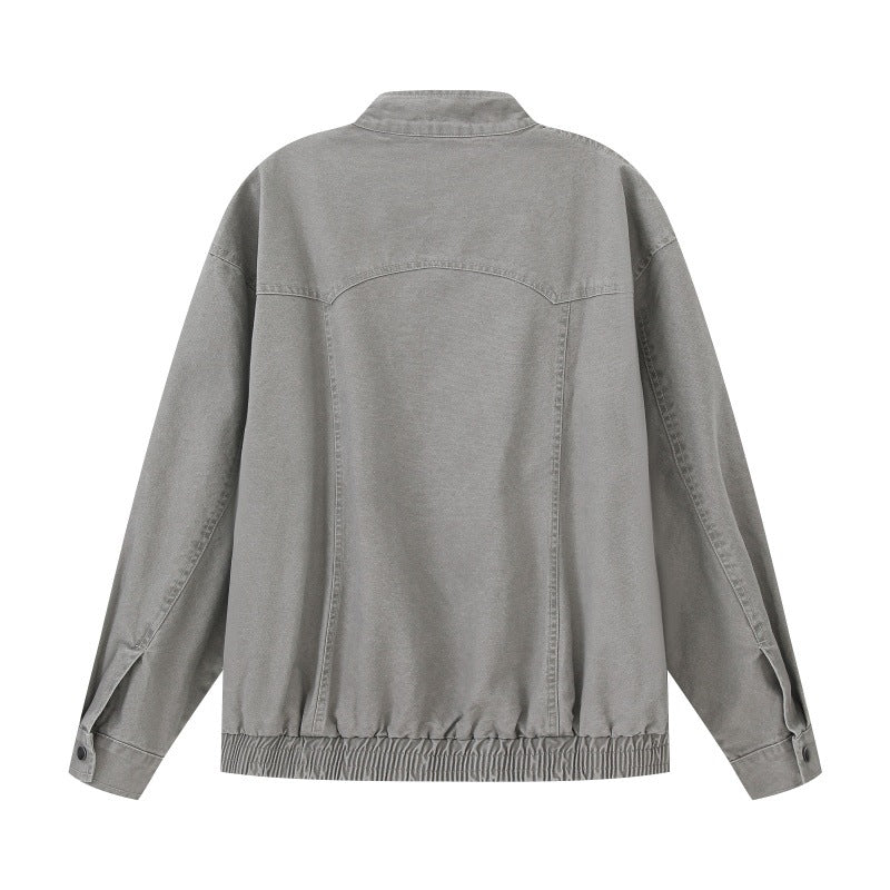 Washed Denim Work Jacket Men Loose Fit Versatile Outerwear