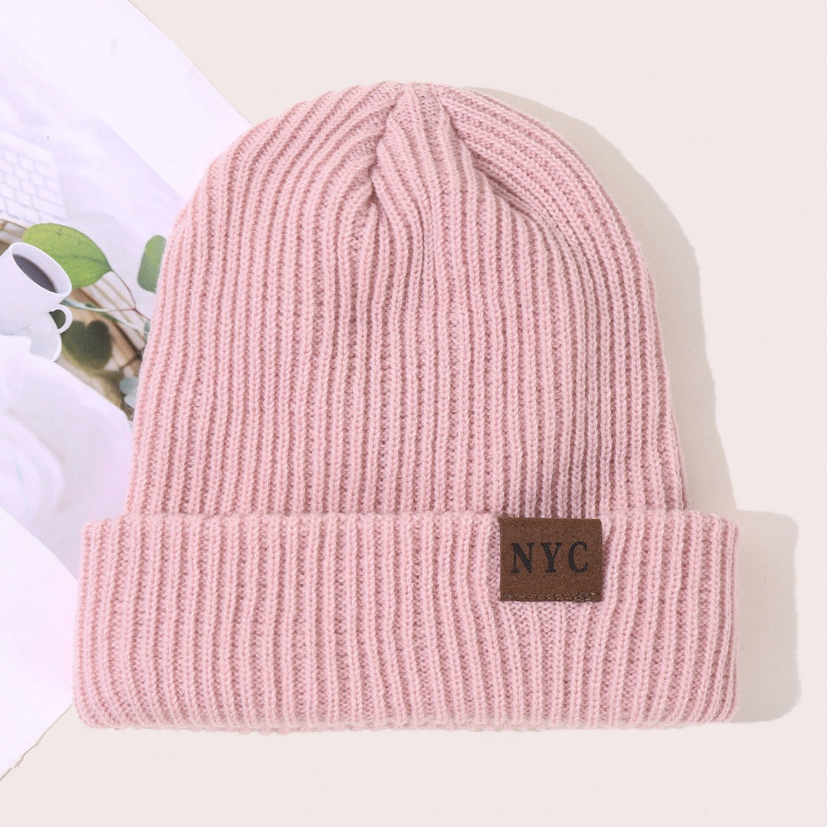 General Solid Color Flip Edge Warm Windproof Knitted Cap