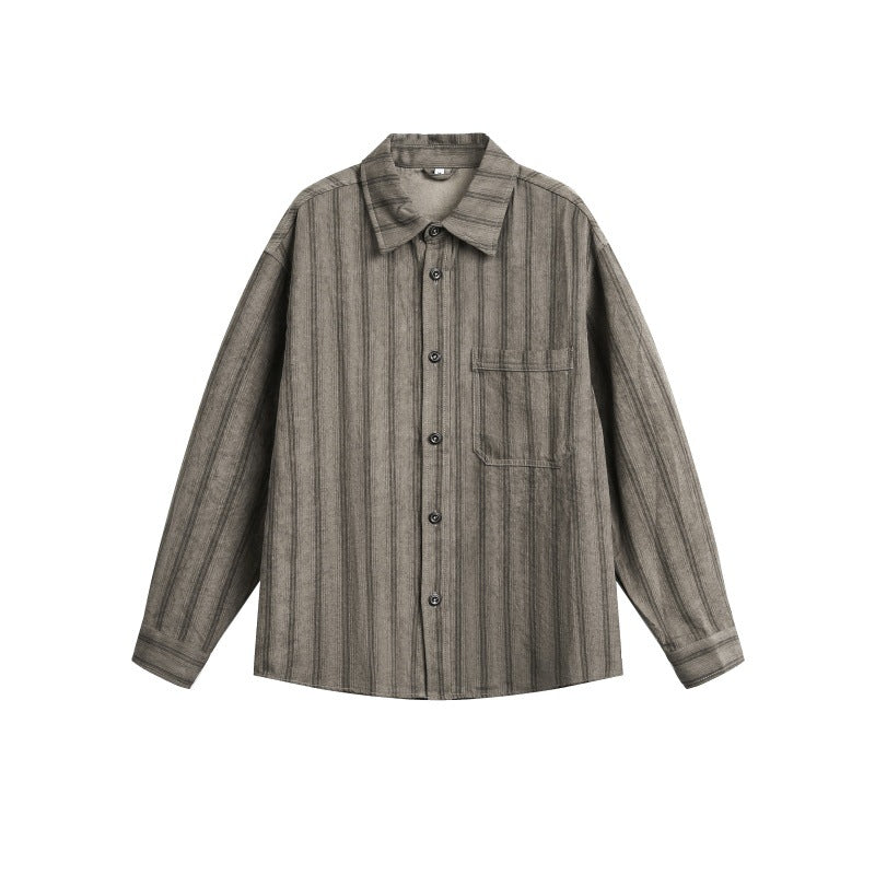 Long Sleeve Shirt with Striped Pattern Turn-Down Collar