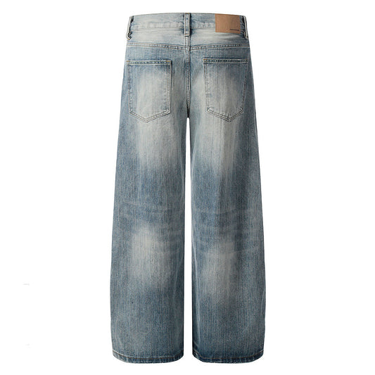 Bamboo Stripe Lightning Denim Pants for Men - High Street Loose Wide-Leg Trousers