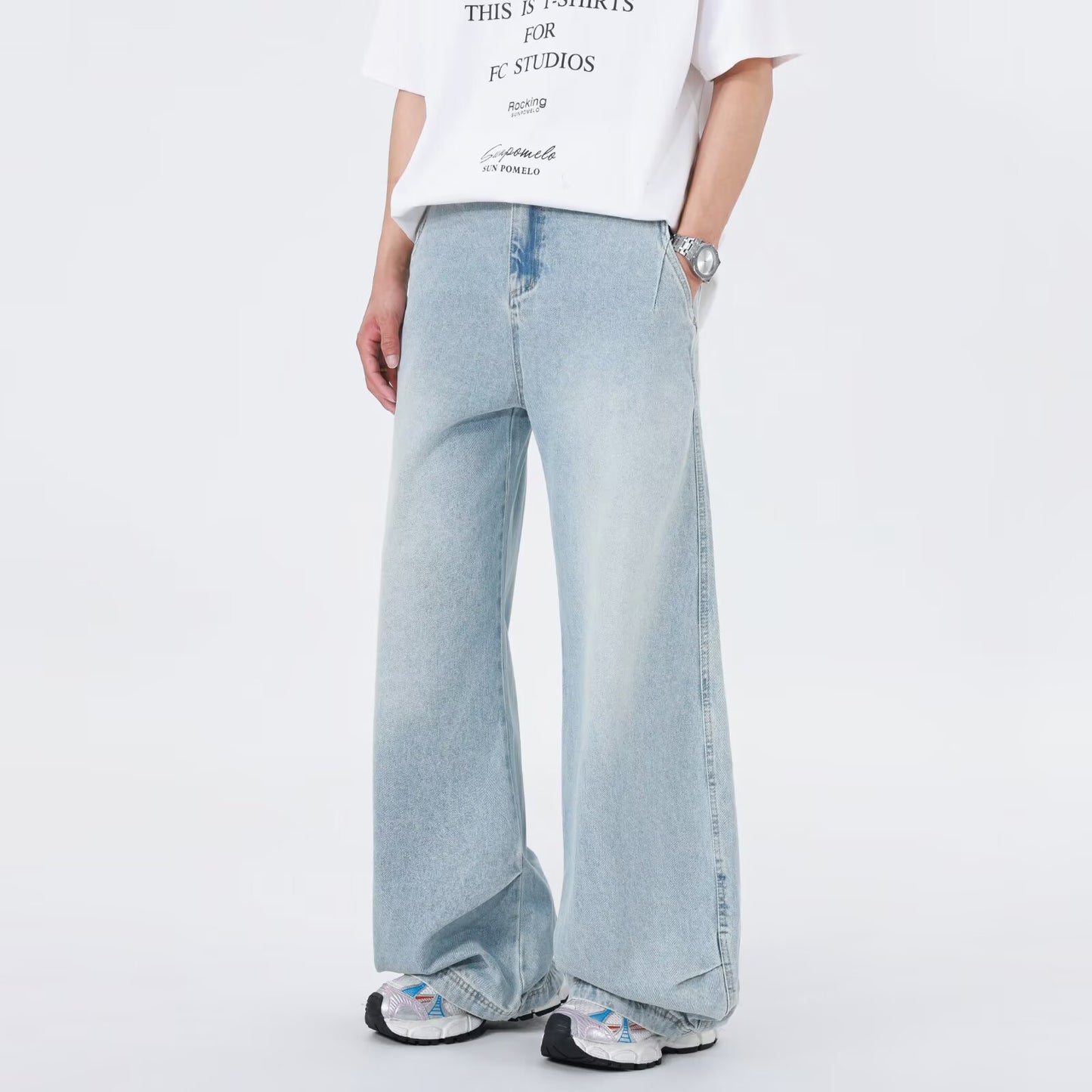 Retro  Straight Leg Casual Pleated Wide Leg Pants