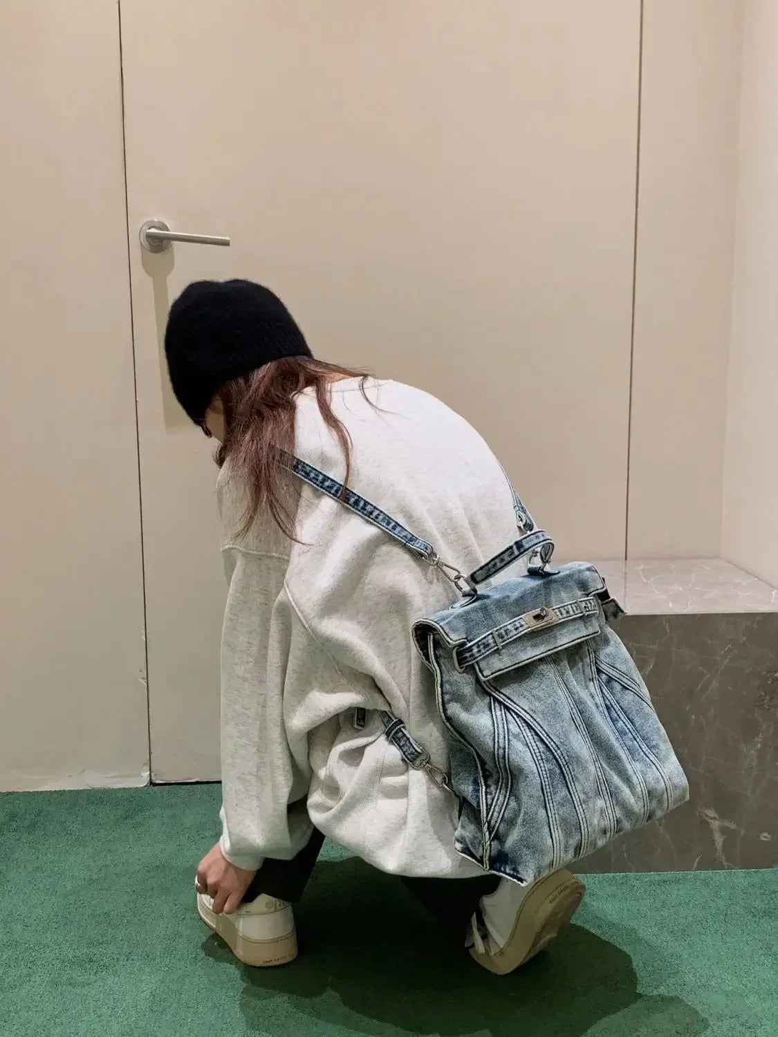 Vintage Denim Backpack for Women - Stylish Commuter Bag