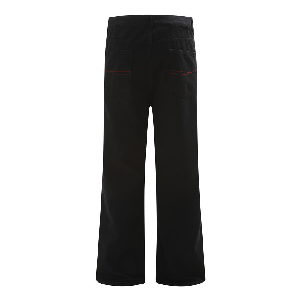 Vintage Men's Denim Jeans, Washed Bleached Straight Leg,  Brand Loose Fit, Versatile Casual Pants for Men