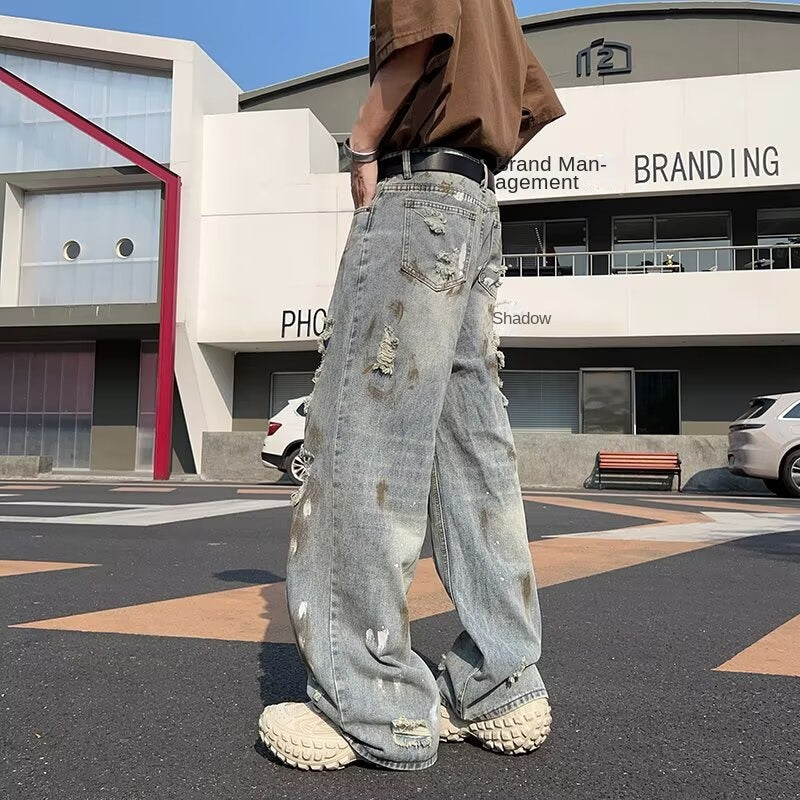 Splashing Ink Loose Straight Leg Wide Leg Pants