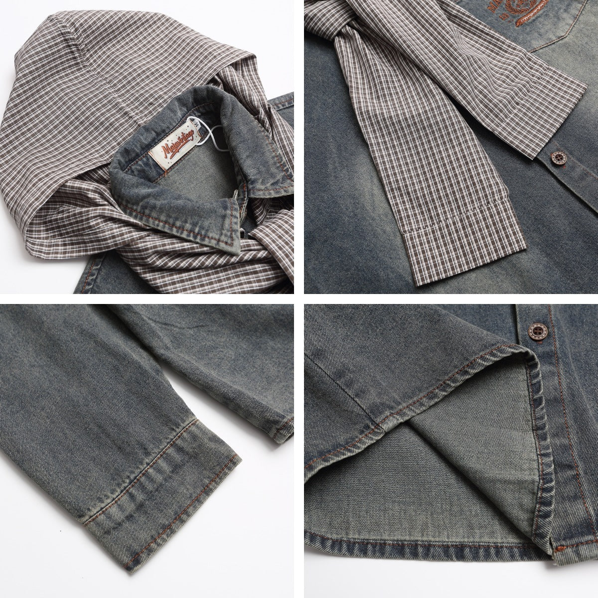 Washed Hooded Unique Design Long Sleeve Denim Shirt