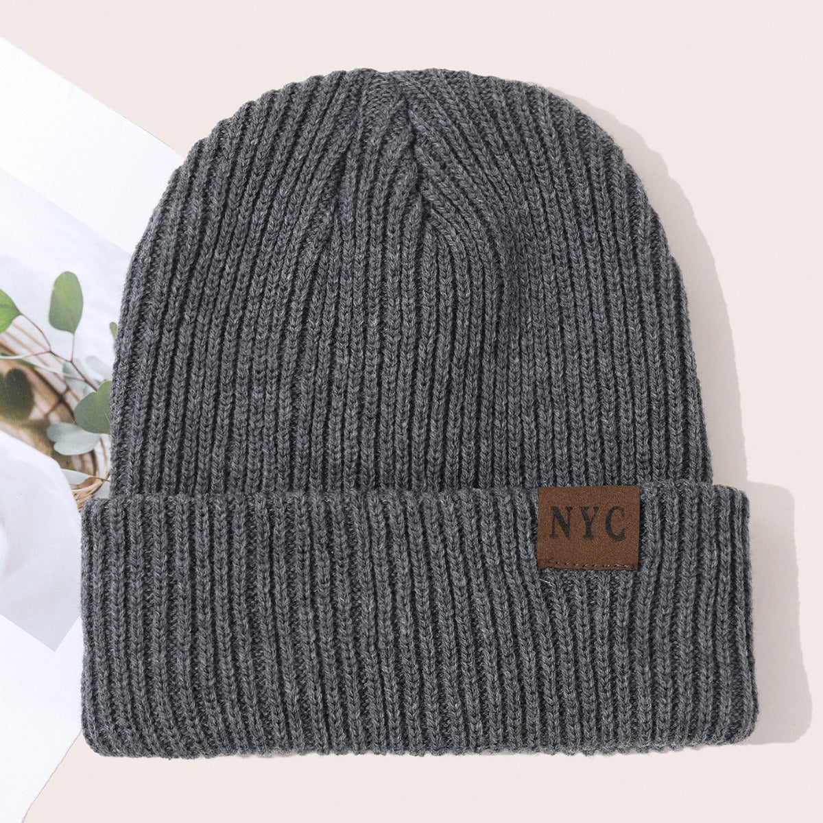 General Solid Color Flip Edge Warm Windproof Knitted Cap