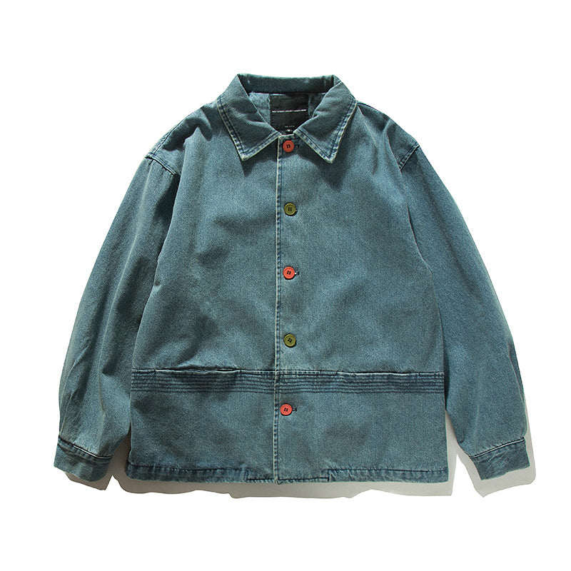 Loose Denim Jacket with Colorful Buttons