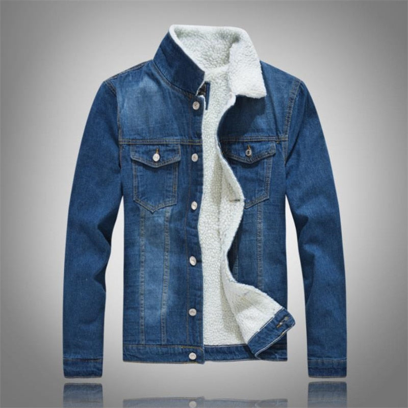 Men's Casual Denim Jacket Plus Velvet Warm Cotton Coat